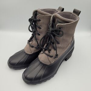 Sperry Saltwater Heel Gray/Black Duck Boots Womens 8.5 Snake Embossed Leather